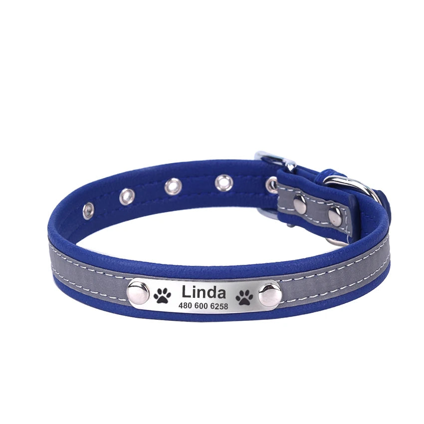 Custom Engraved Dog Collar, Leather Reflective