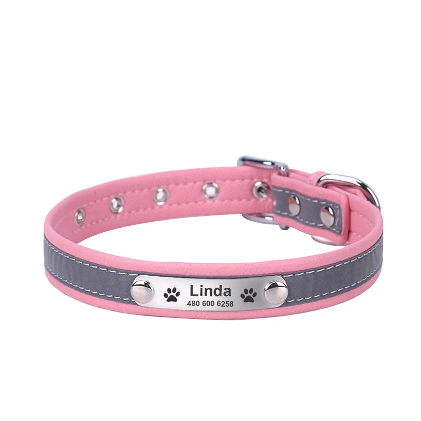 Custom Engraved Dog Collar, Leather Reflective