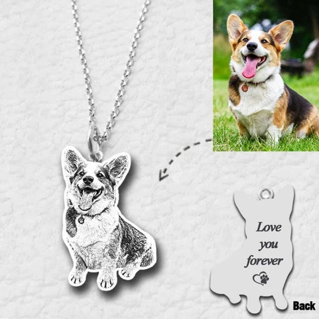 Personalized Pet Photo Necklace, Engraved Pets Memory Jewelry