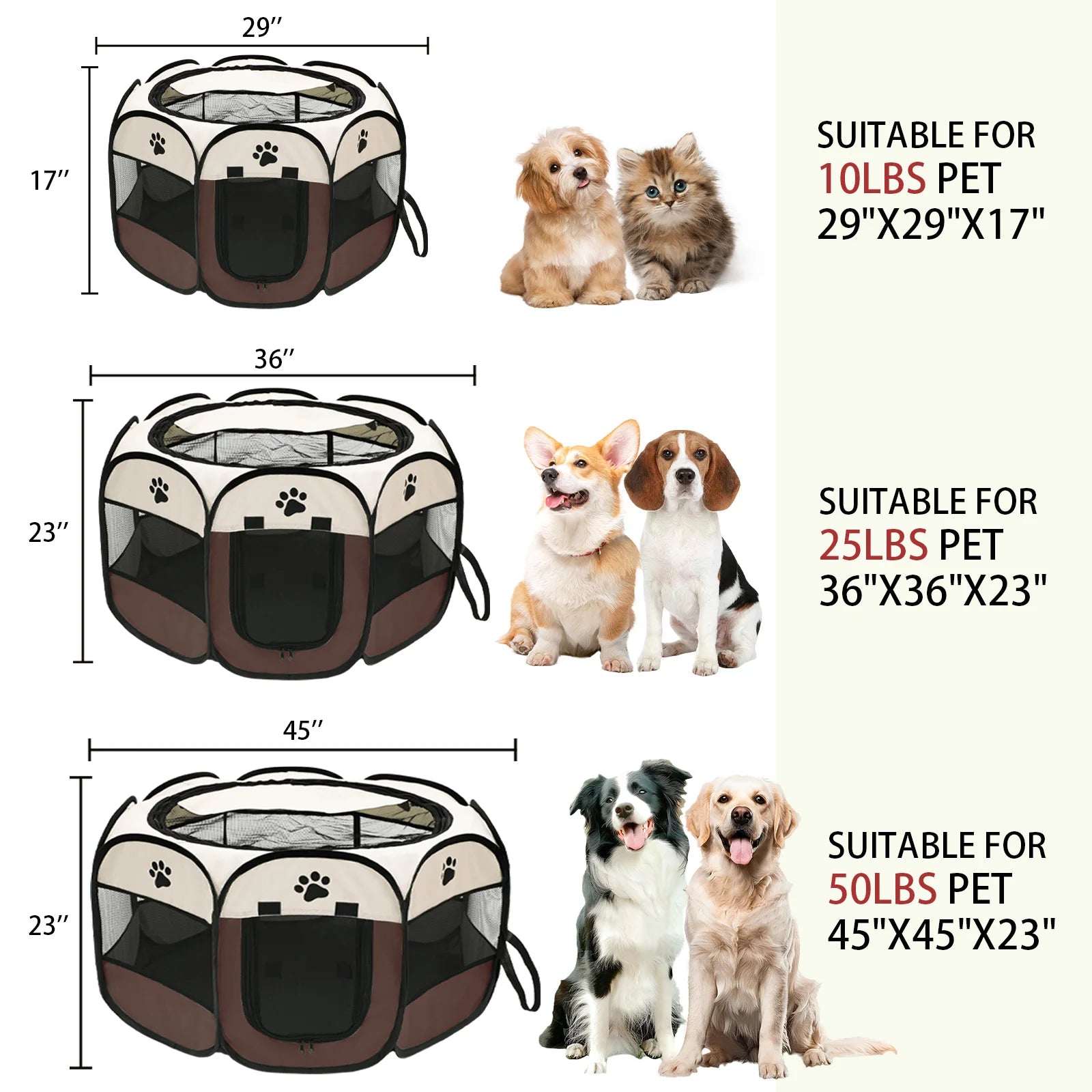 Foldable Pet Playpen - Durable Oxford Cloth with Removable Zipper