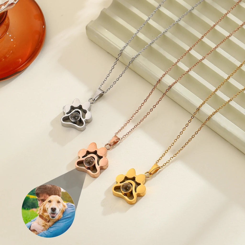 Custom Pet Photo Projection Necklace, Memorial Gift Jewelry