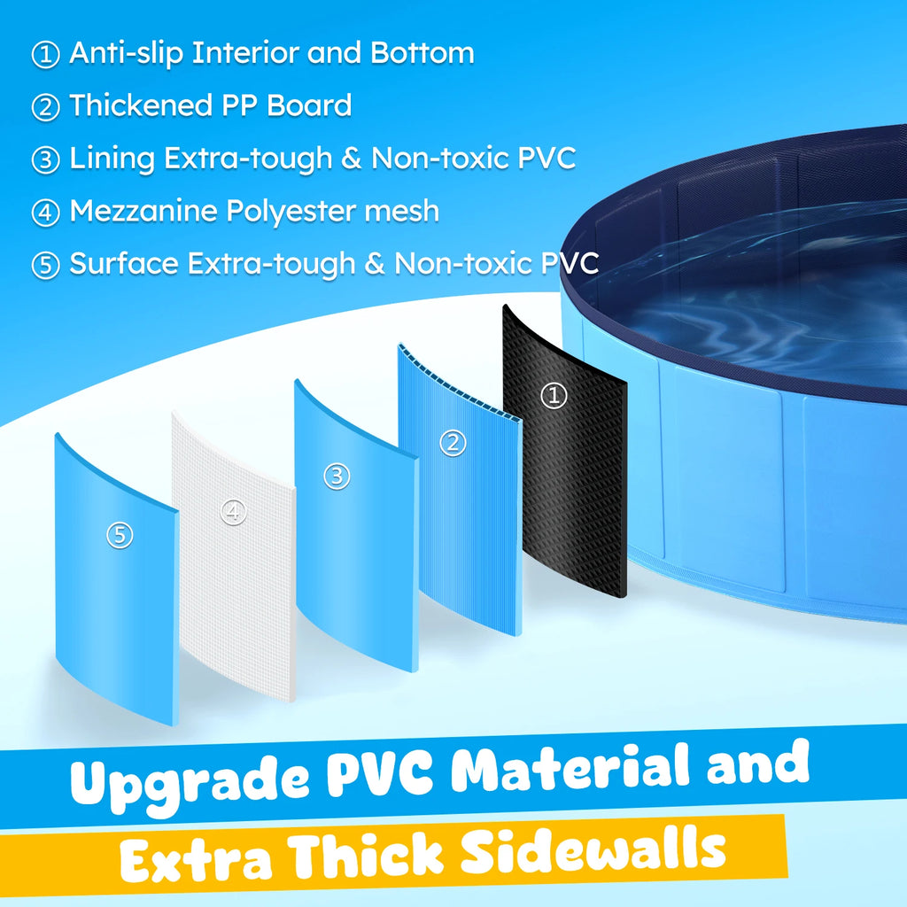 Portable Dog Pool, Anti-Slip Collapsible Pet Bathtub