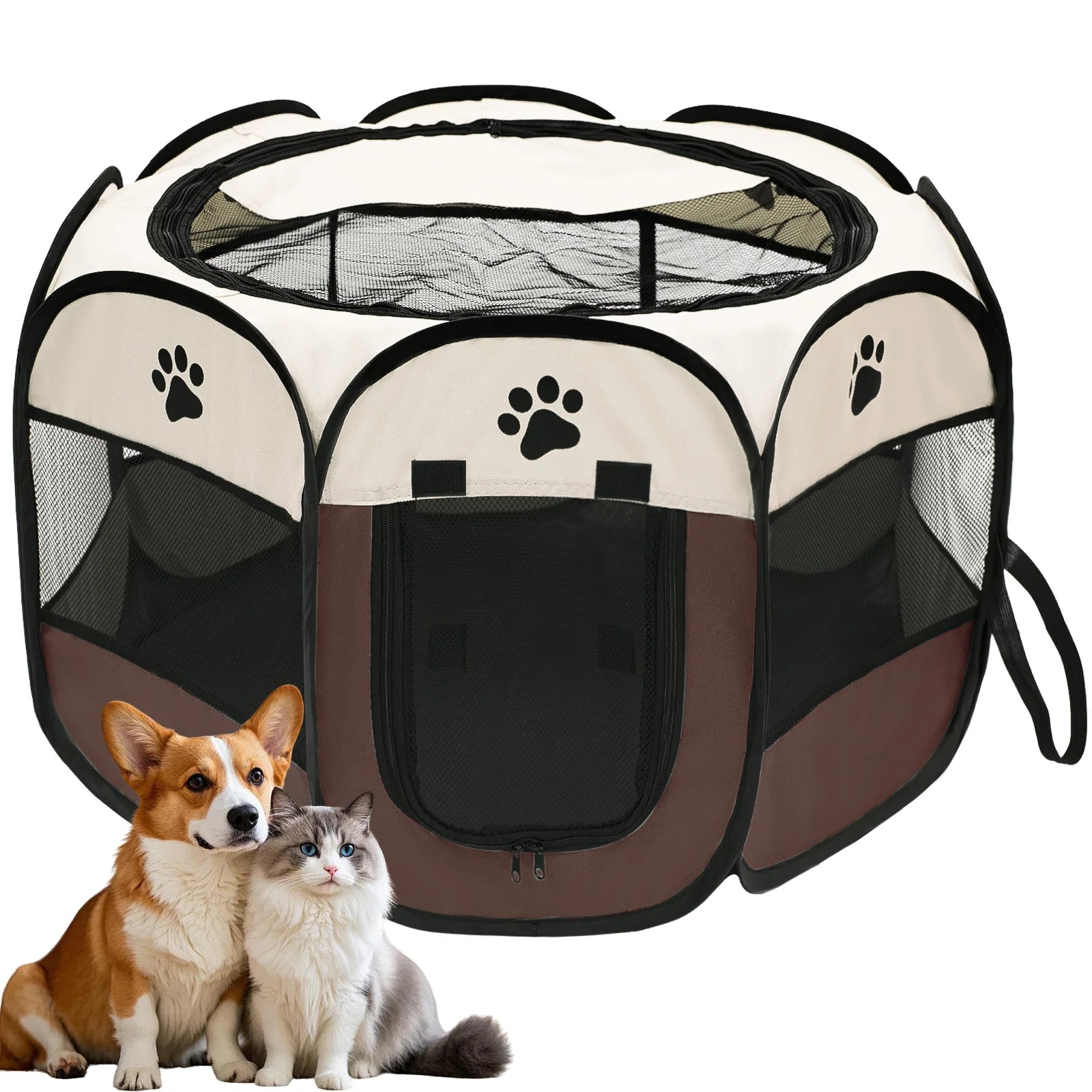 Foldable Pet Playpen - Durable Oxford Cloth with Removable Zipper