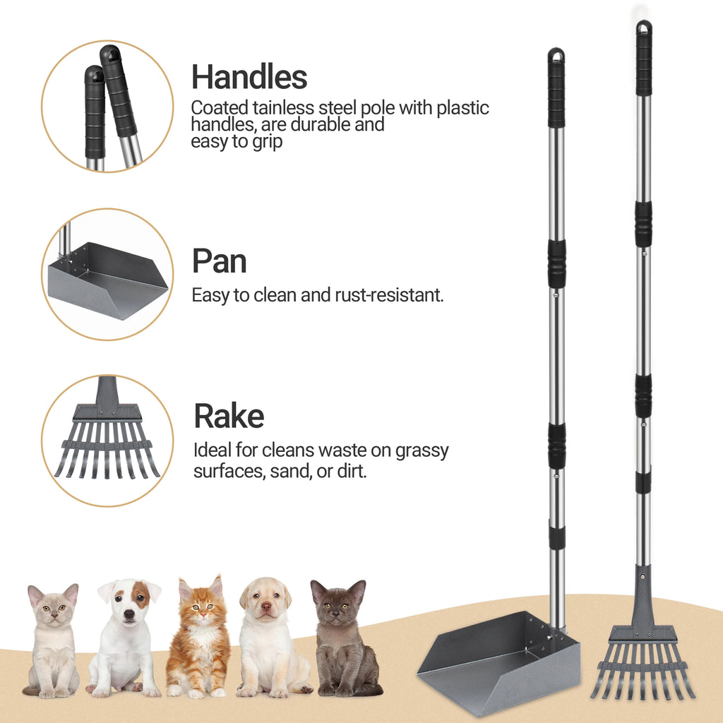 Dog Pooper Scooper, Dog Poop Tray and Rake Set