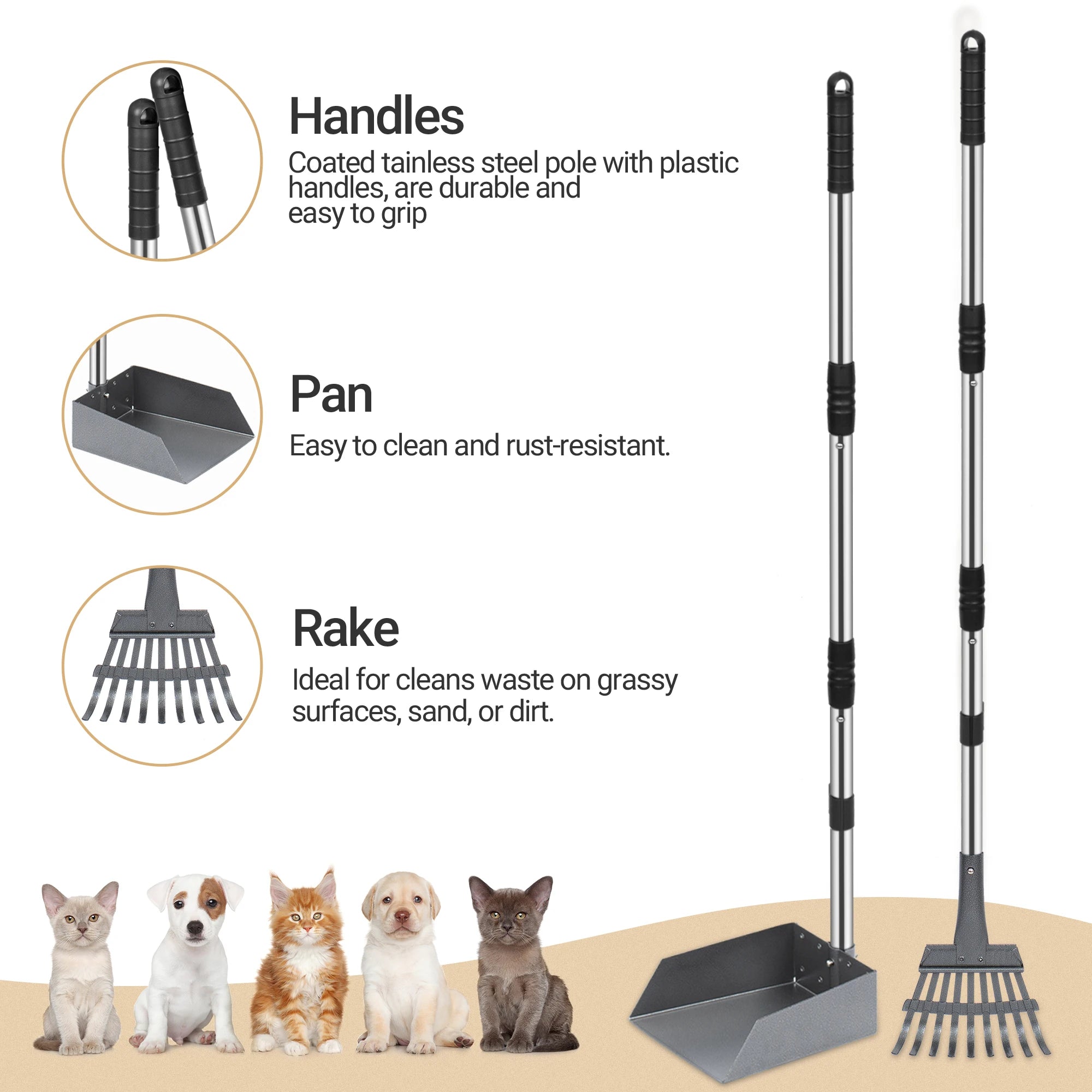 Dog Pooper Scooper, Dog Poop Tray and Rake Set