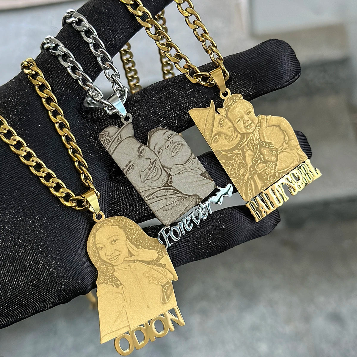 Custom Photo Necklace, Stainless Steel Engrave Pet Name