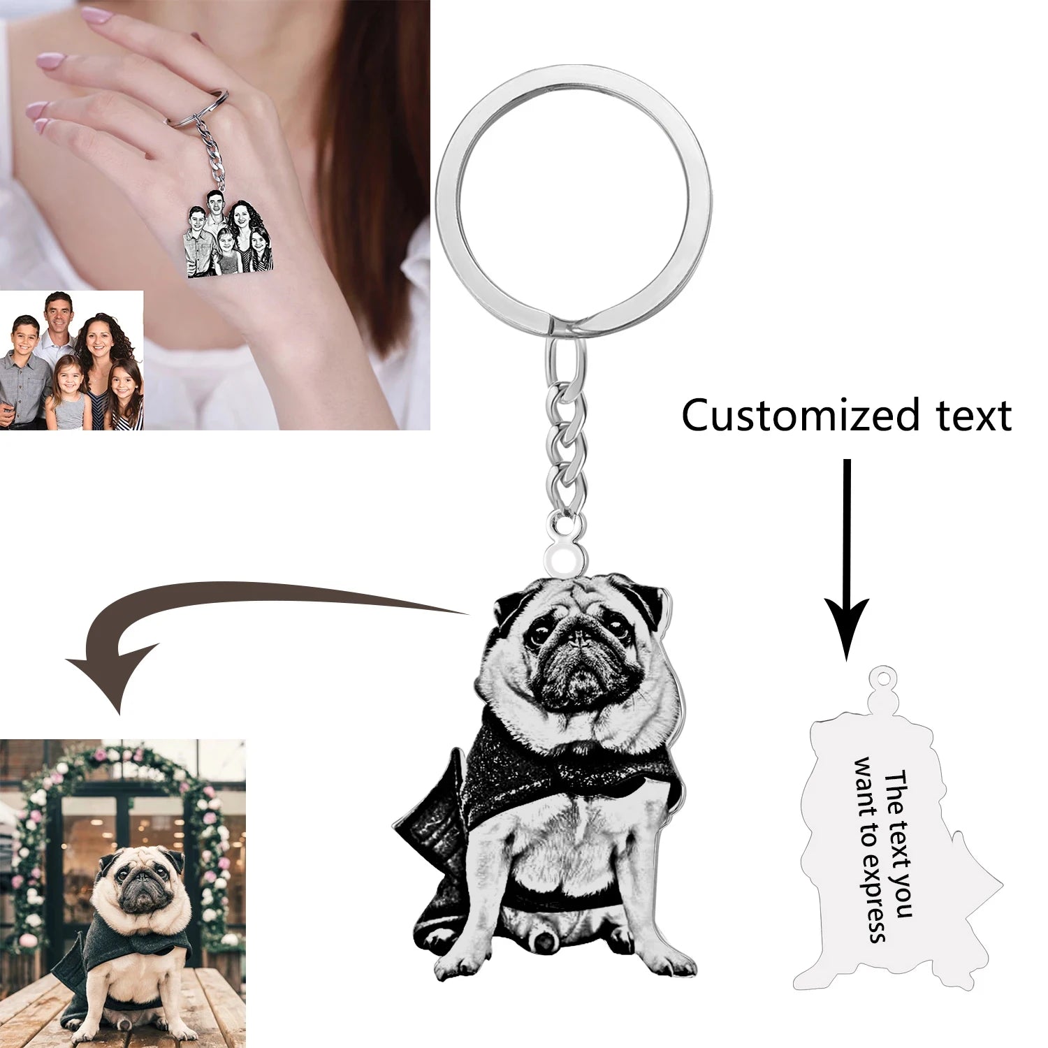 Personalized Pet Photo Keychain, Stainless Steel