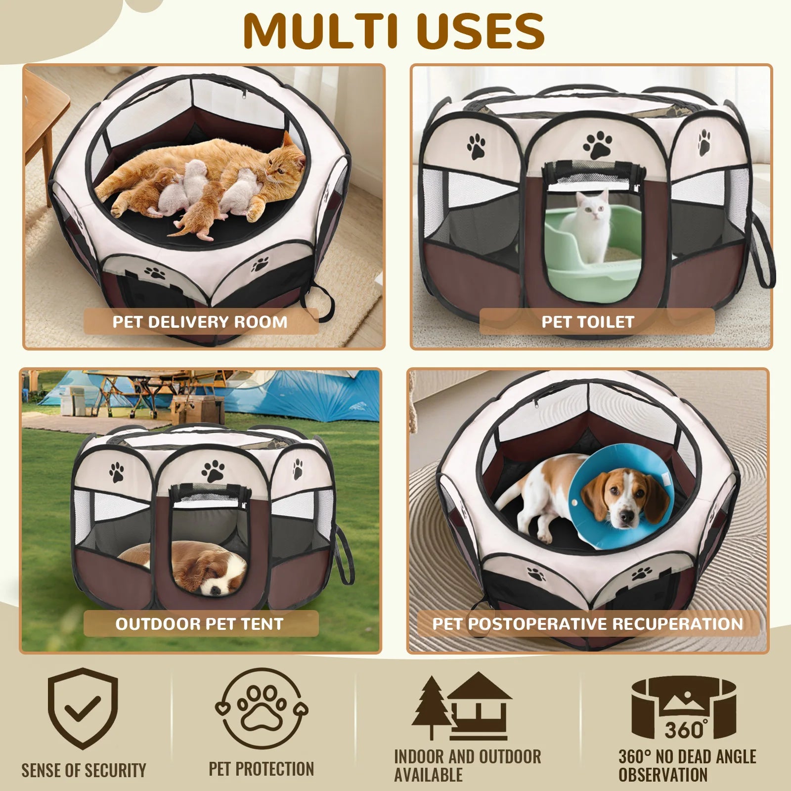 Foldable Pet Playpen - Durable Oxford Cloth with Removable Zipper