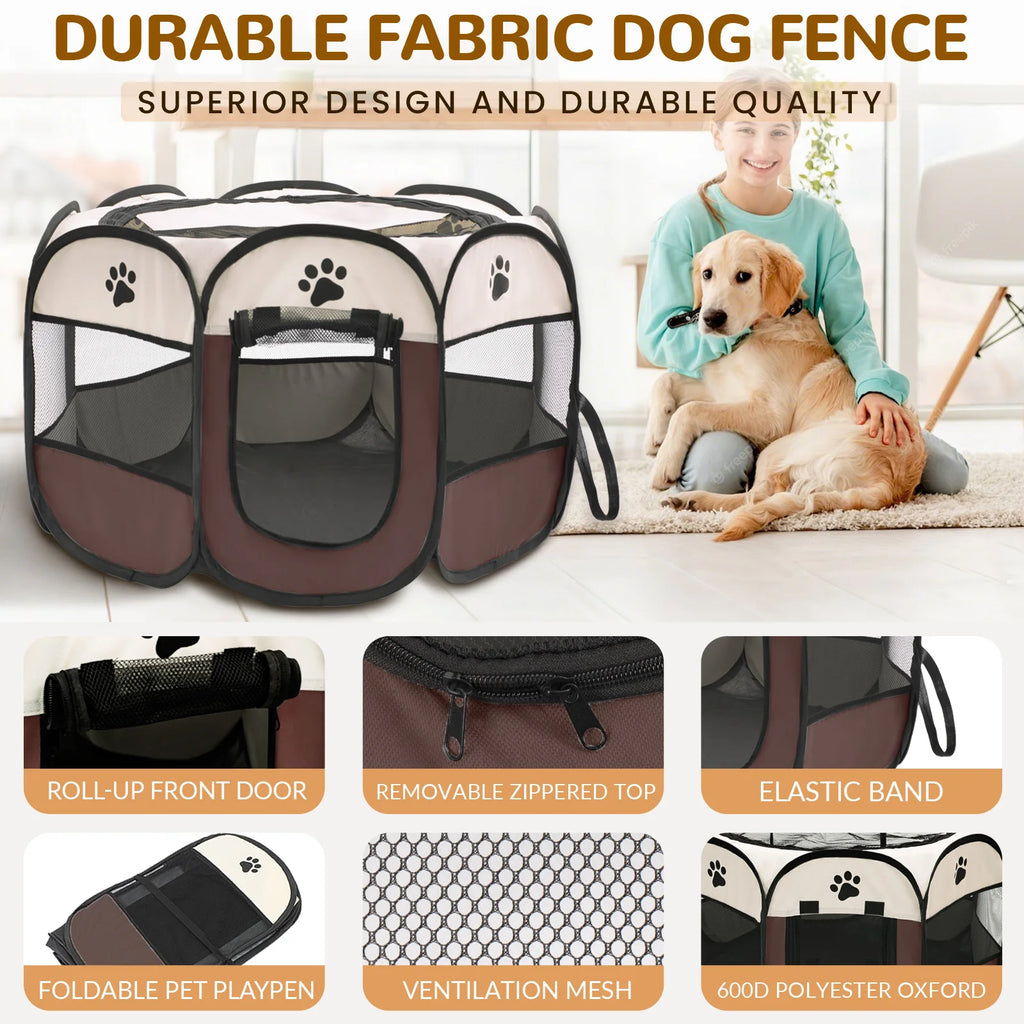 Foldable Pet Playpen - Durable Oxford Cloth with Removable Zipper