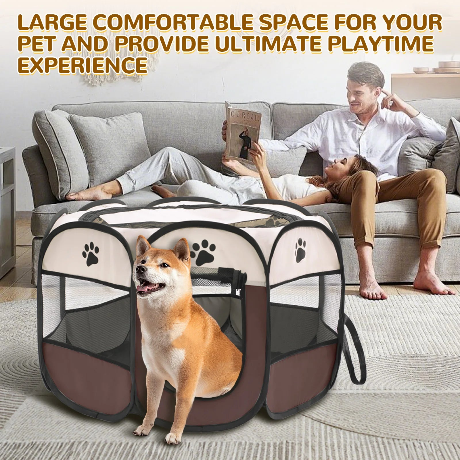 Foldable Pet Playpen - Durable Oxford Cloth with Removable Zipper