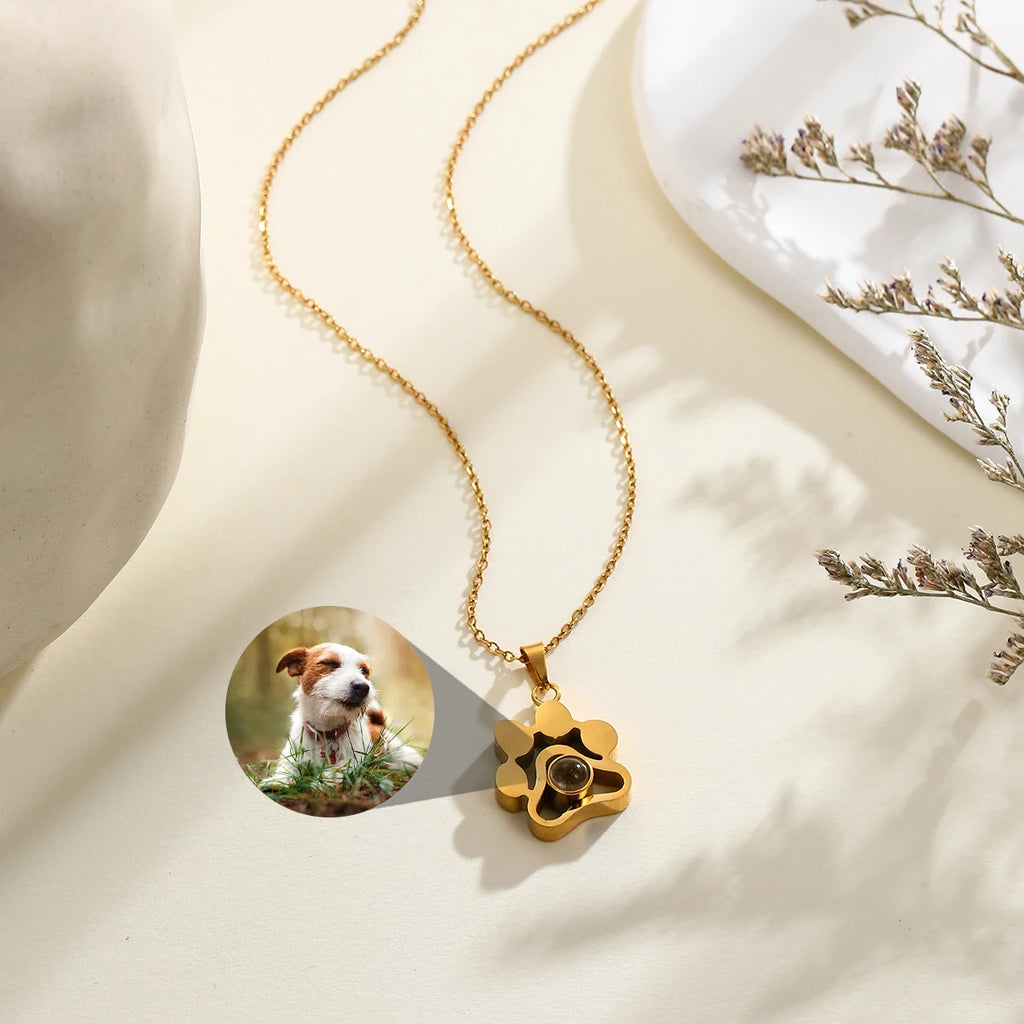Custom Pet Photo Projection Necklace, Memorial Gift Jewelry