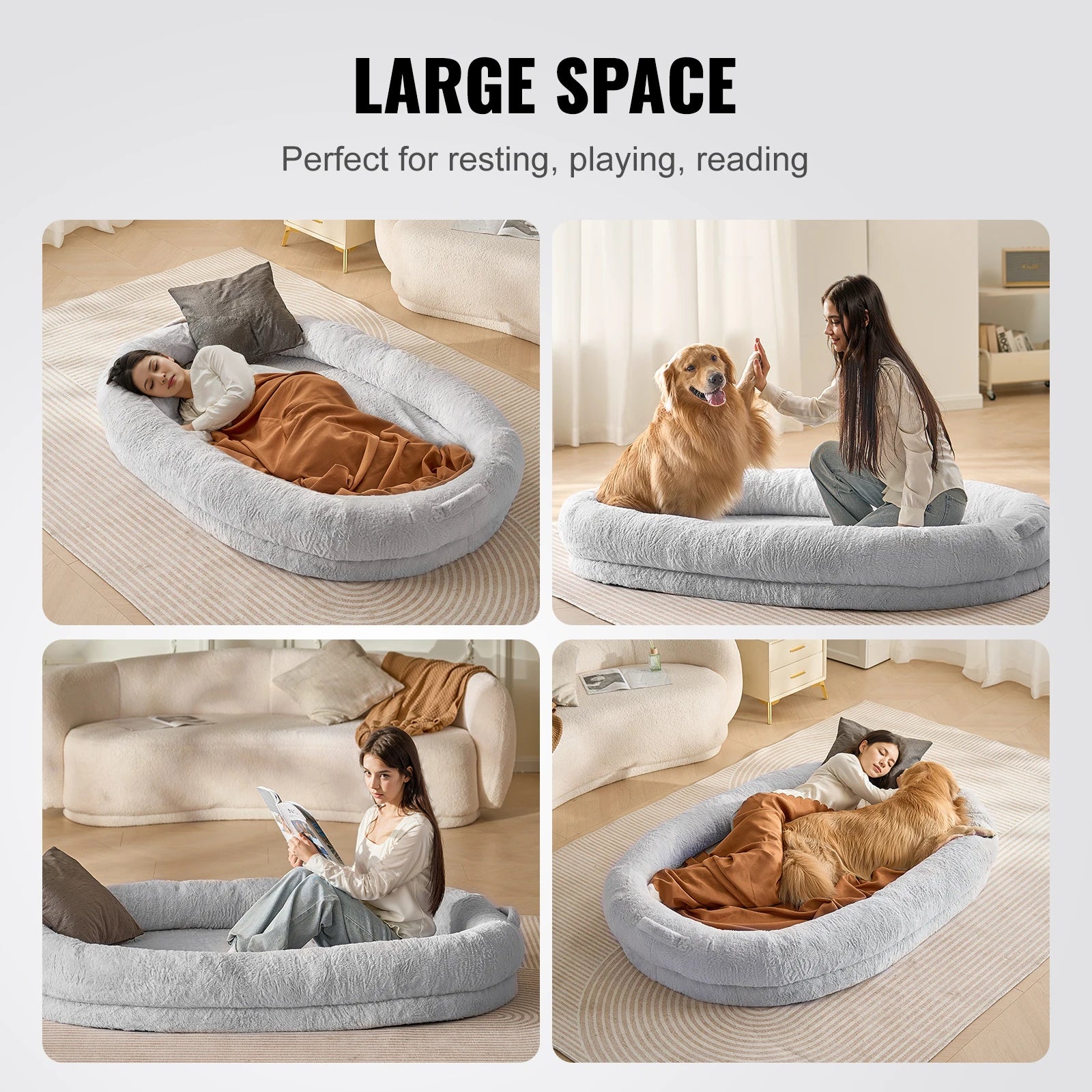 Human Sized Dog Bed w/ Washable Faux Rabbit Fur Cover