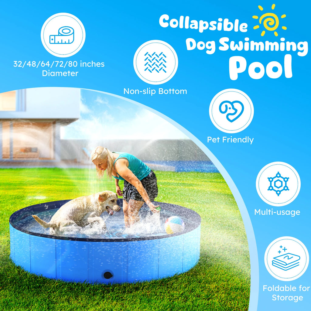 Portable Dog Pool, Anti-Slip Collapsible Pet Bathtub