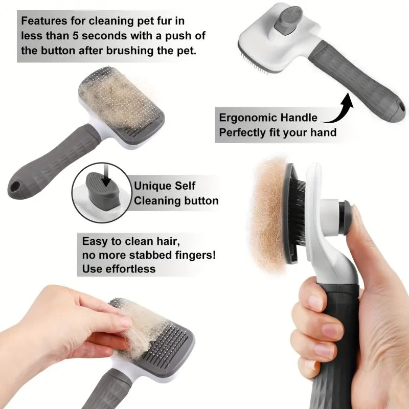 Washable Pet Brush, One Push Hair Release