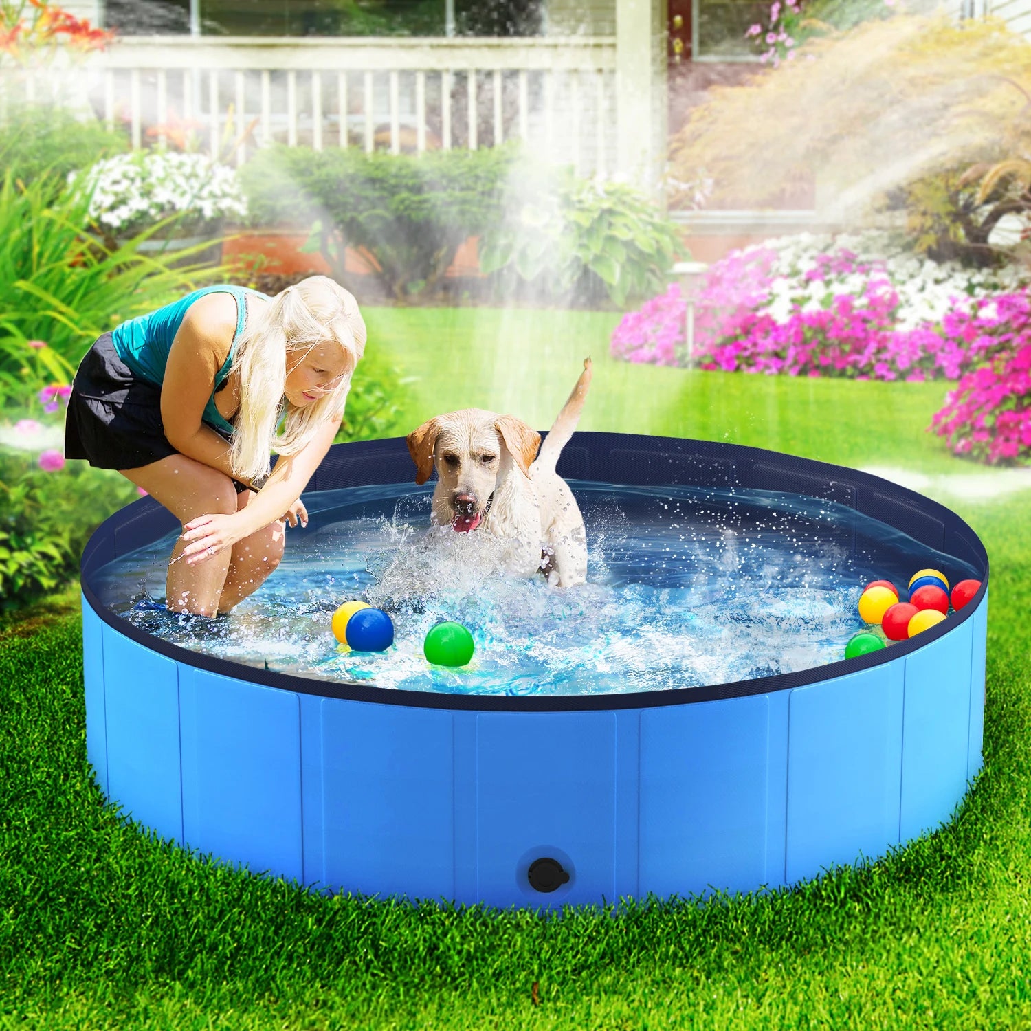 Portable Dog Pool, Anti-Slip Collapsible Pet Bathtub