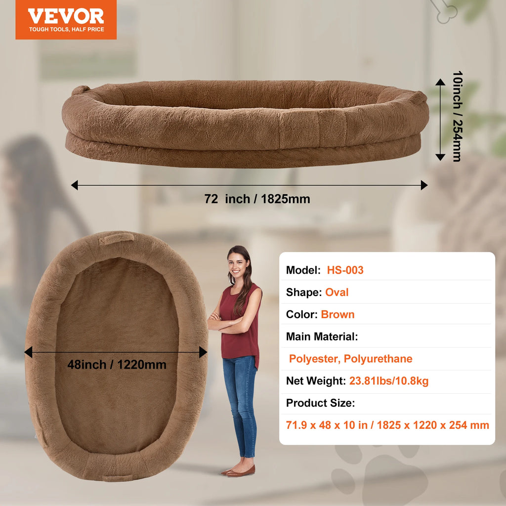 Human Sized Dog Bed w/ Washable Faux Rabbit Fur Cover